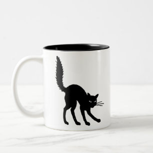 Taza Bicolor Gato de silueta Halloween Gato negro asustado furi
