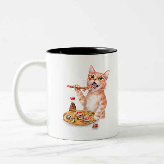 Taza Bicolor Gato de sushi (Izquierda)