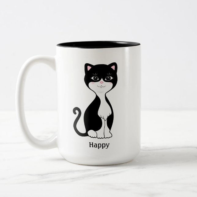 Taza Bicolor Gato de Tuxedo Feliz (Izquierda)