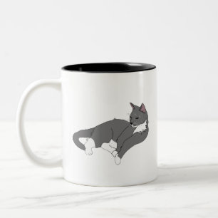 Taza Bicolor Gato de Tuxedo Gris y Blanco