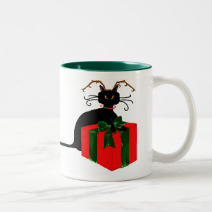 Taza Bicolor Gato del navidad de la cola larga