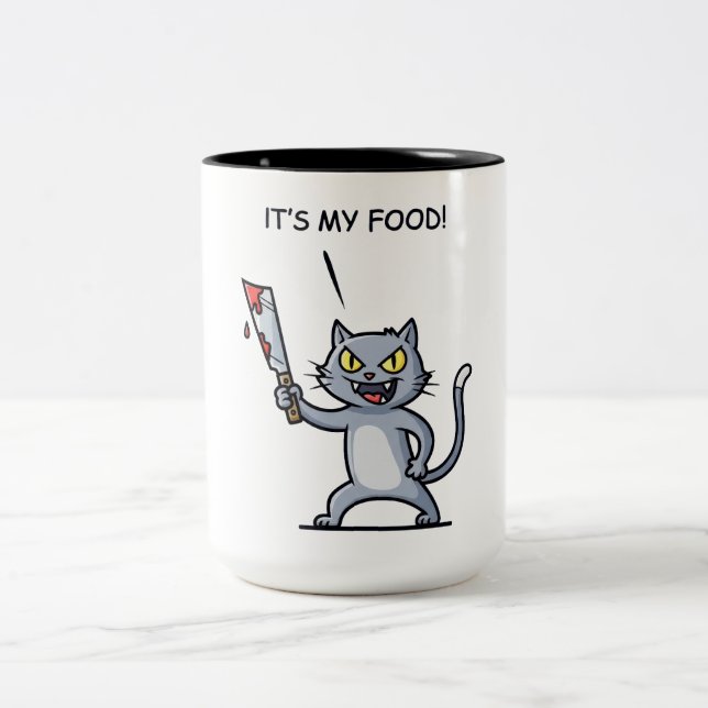 Taza Bicolor Gato Divertido con Cuchillo (Centro)