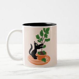Taza Bicolor Gato divertido higuera macetas plantas dibujadas a