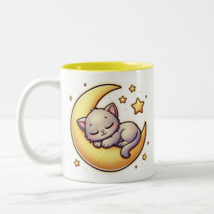 Taza Bicolor Gato Dormido En La Mug De La Luna