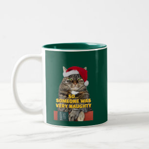Taza Bicolor Gato enojado divertido de Navidad 