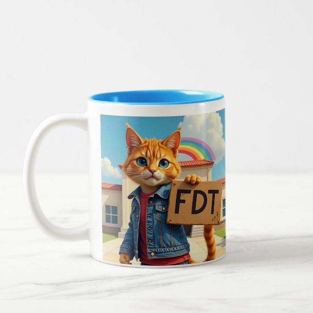 Taza Bicolor Gato FDT con arcoiris Rótulo (Izquierda)