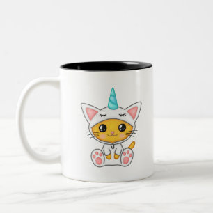 Taza Bicolor Gato Feline Kitten Kawaii Personalizado Unicorn Wh