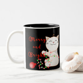 Taza Bicolor Gato feliz jugando con luz LED | Navidades de cort