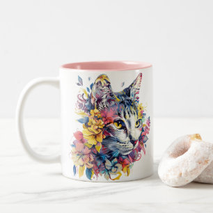 Taza Bicolor Gato floral