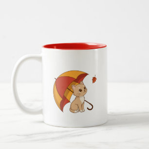 Taza Bicolor Gato gatito lindo Paraguas Amarillo Rojo Caída