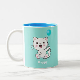 Taza Bicolor Gato gatito lindo y feliz con globo en dos tonos t