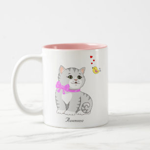 Taza Bicolor Gato gatito tabby lindo en blanco