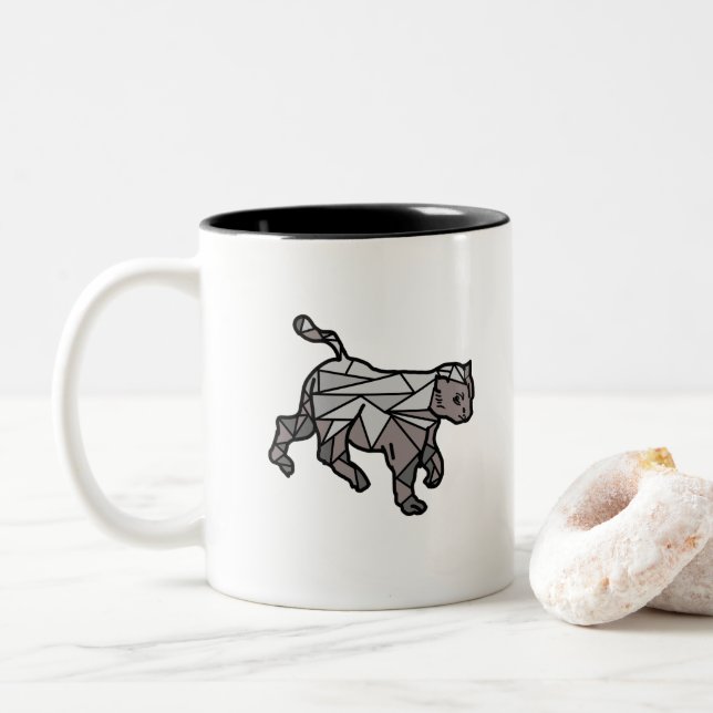 Taza Bicolor Gato geométrico en la tendencia (Con donut)