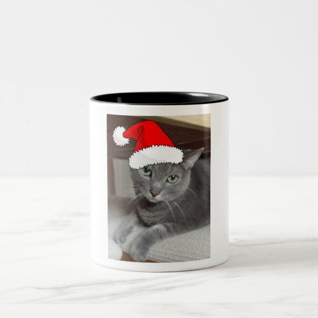 Taza Bicolor Gato gris azul ruso navidad (Centro)