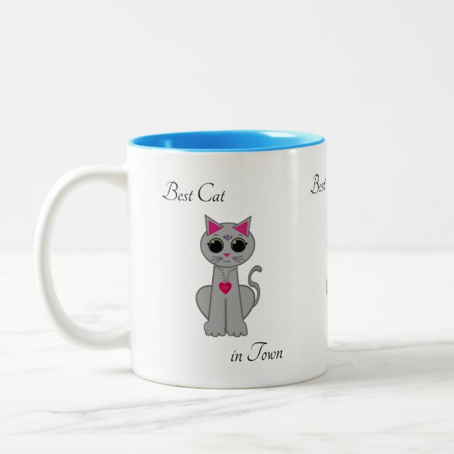 Taza Bicolor Gato Gris Bonito (Izquierda)