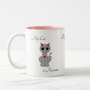 Taza Bicolor Gato Gris Lindo