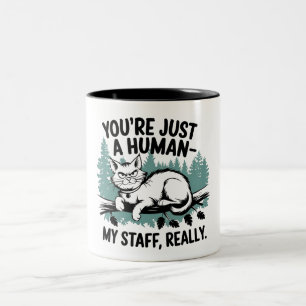 Taza Bicolor Gato gruñón - 'Eres solo un humano, mi personal de