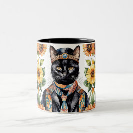 Taza Bicolor Gato hippie boho con escarf 11 oz Mug