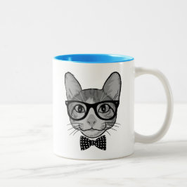 Taza Bicolor Gato Hipster con Corbata de Lunares
