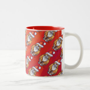 Taza Bicolor Gato Jengibre Navidad Sobre Rojo