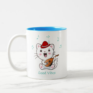 Taza Bicolor Gato Kitty Cat Bardo Cantante con Mandolina
