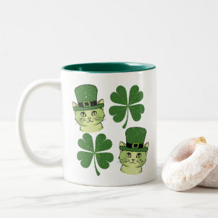 Taza Bicolor Gato lindo con trébol de cuatro hojas Día de San P