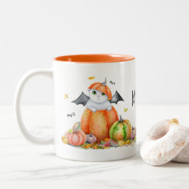 Taza Bicolor Gato lindo de Halloween en calabaza