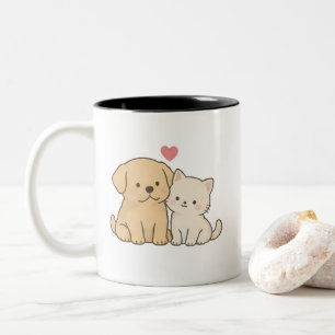 Taza Bicolor Gato lindo y perro mejores amigos Kawaii cachorro 