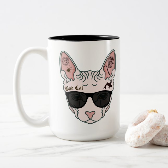 Taza Bicolor Gato malo (Con donut)