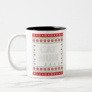 Taza Bicolor Gato Mamá Navidades feos suéter Gato Amantes Gato 