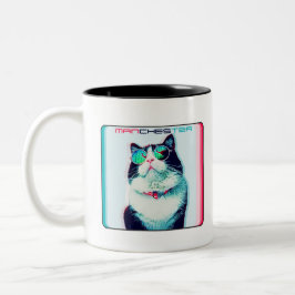 Taza Bicolor Gato Manchester en gafas