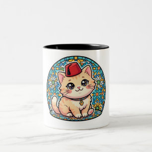 Taza Bicolor Gato marroquí Kawaii adorable con pegatina de Tarb