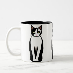 Taza Bicolor Gato moderno negro y blanco de mediados del siglo