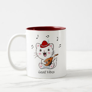 Taza Bicolor Gato músico Kitty Cat con mandolina Café de dos to