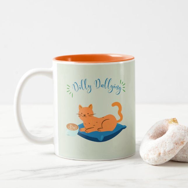 Taza Bicolor Gato Naranja Dilatorio (Con donut)