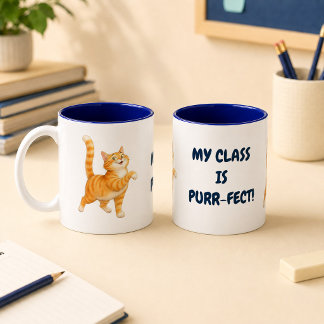 Taza Bicolor Gato Naranja Divertido Mi Clase Es Perfecta Azul M