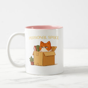 Taza Bicolor Gato Naranja Espacio Personal en una Caja