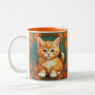 Taza Bicolor Gato naranja estilo Alphonse Mucha