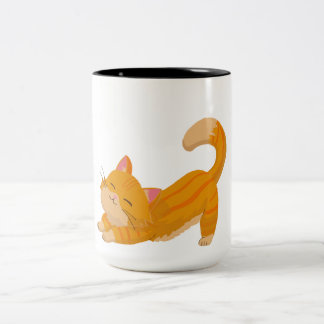 Taza Bicolor Gato naranja estirándose