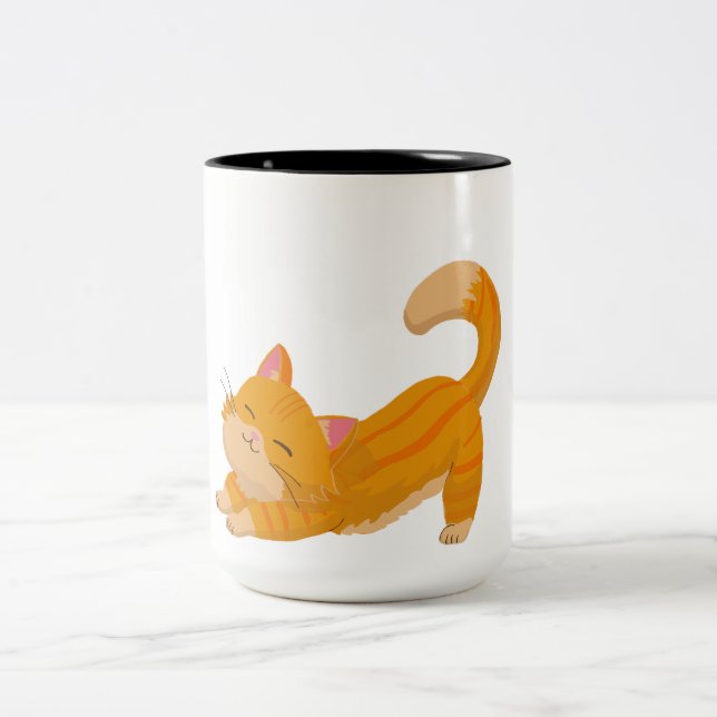 Taza Bicolor Gato naranja estirándose (Centro)