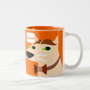 Taza Bicolor Gato-naranja hermoso divertido de la pajarita