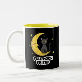Taza Bicolor Gato Negro Adorable en la Luna - Amigo de la Luna 