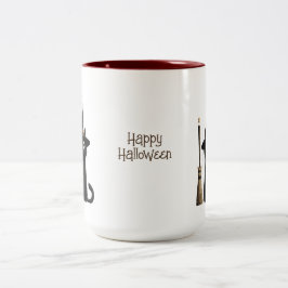 Taza Bicolor Gato Negro Caprichoso Feliz Halloween