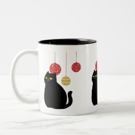 Taza Bicolor Gato negro con adornos navideños