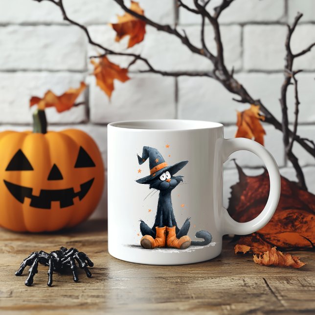 Taza Bicolor Gato negro de Halloween (Subido por el creador)