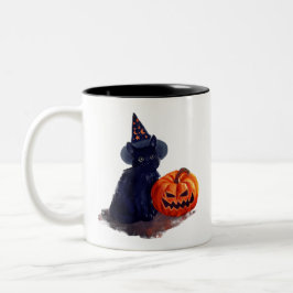 Taza Bicolor Gato negro de Halloween con calabaza