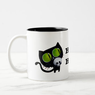 Taza Bicolor Gato negro de Halloween con el cráneo
