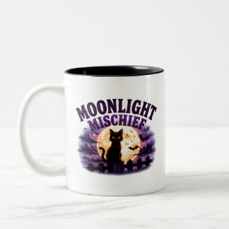 Taza Bicolor 🐈‍⬛ Gato Negro de Halloween con Luz de Luna 🌕