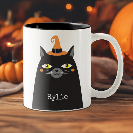 Taza Bicolor Gato negro de Halloween personalizado y caprichoso