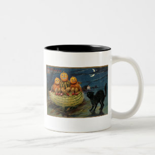 Taza Bicolor Gato negro de la fiesta de Halloween vintage